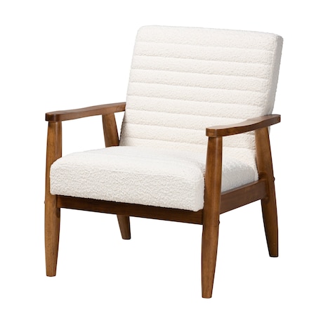 Baxton Studio Stratton Mid-Century Modern Cream Boucle Fabric and Walnut Brown Finished Wood Armchair 228-12960-ZORO
